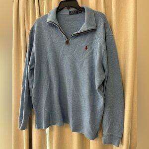 Ralph Lauren Men's Light Blue Quarter-Zip Sweater with Red Pony
